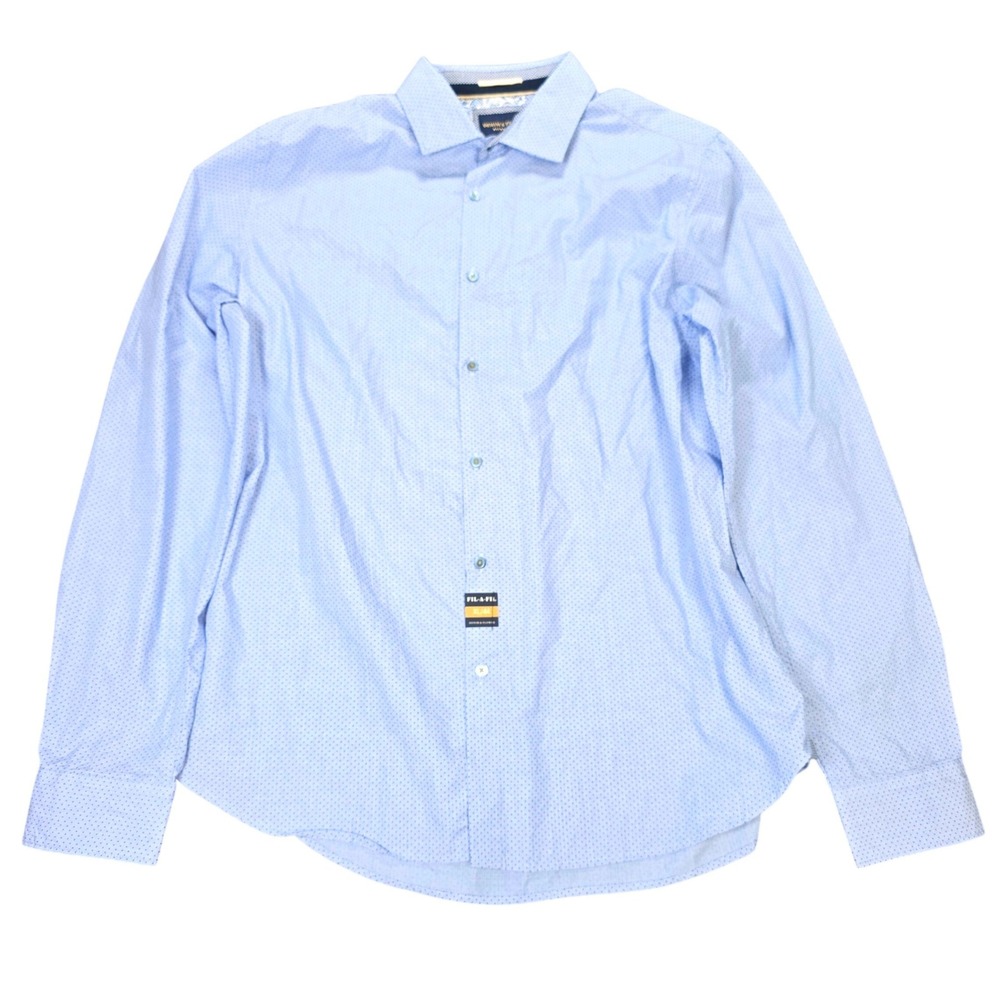 Denim & Flower by Ricky Singh Micro Dot Button Up Shirt Mens Size XL Blue Cotton